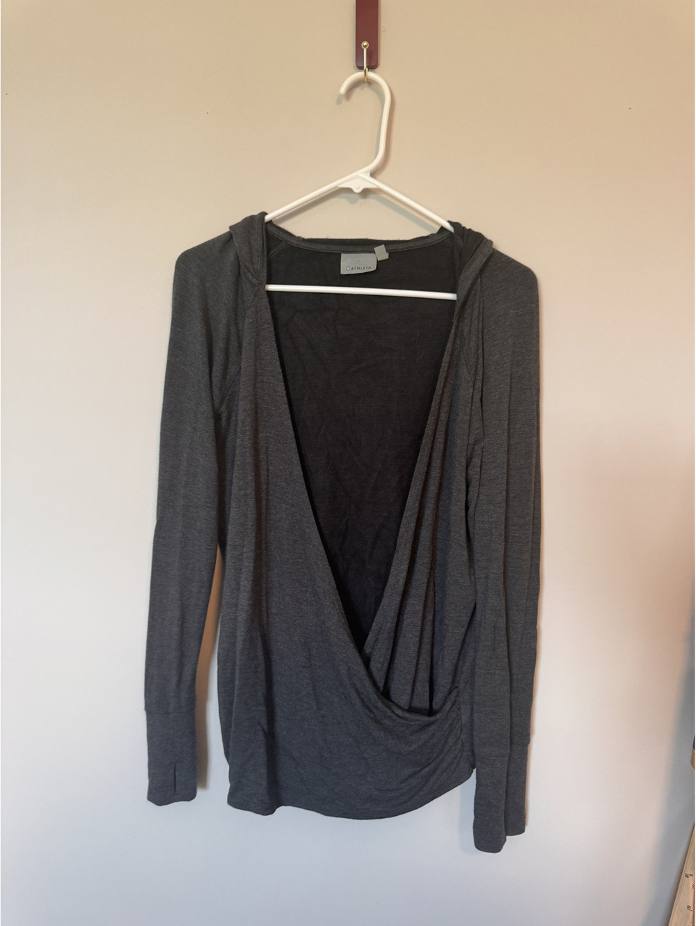 Athleta Studio Wrap Hoodie Dark Charcoal Gray Heather Crossover Sz L